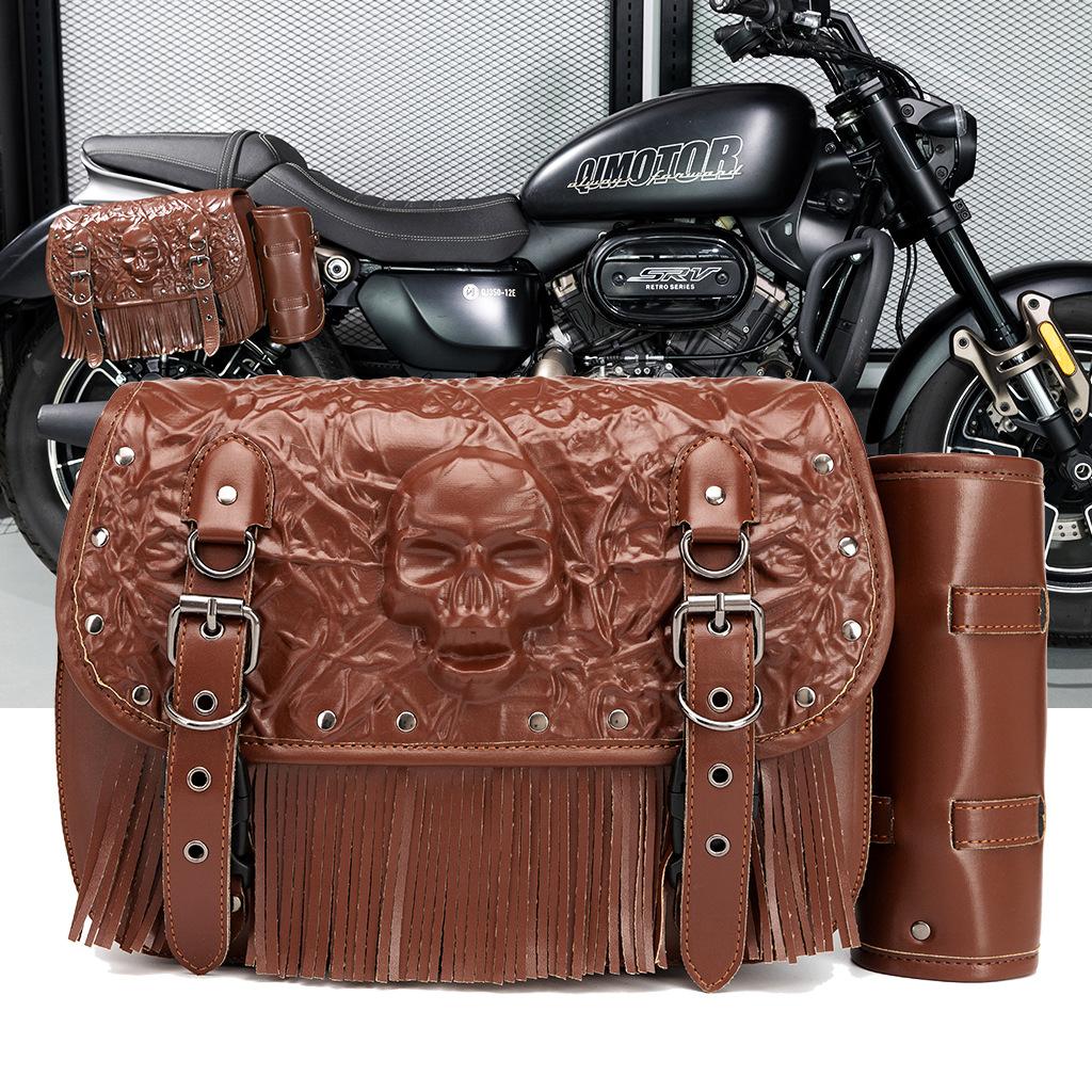 Retro Industrial Motorcycle Side Bag Harley Front Bag Skull Head Rivets Decorative Equipment Luggage