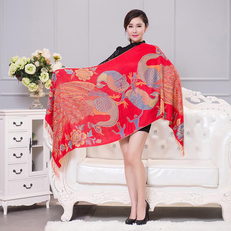 Fashion Scarves Peacock Wrap Scarf Tassel Jacquard Shawl Scarf Lady High Quality Wrap Shawl Pashmina Stole Bufandas Muslim
