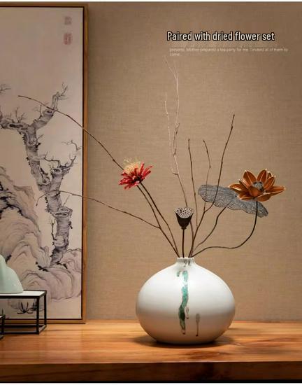 Zen Dried Flowers Vase Ornament for Dining Table, Entrance Hall, Living Room, or TV Cabinet