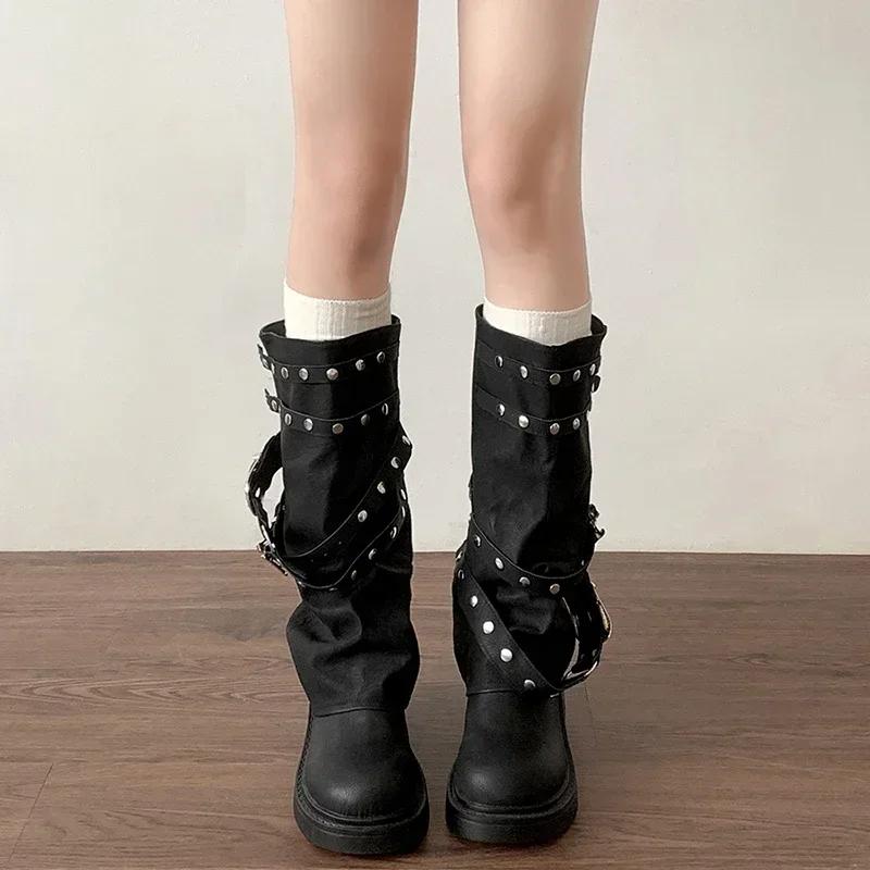 Fashion Designer Women Trouser Legs High Boots Fashion Punk Style Shoes Autumn Winter Thick Heel Ladies Knight Long Booties