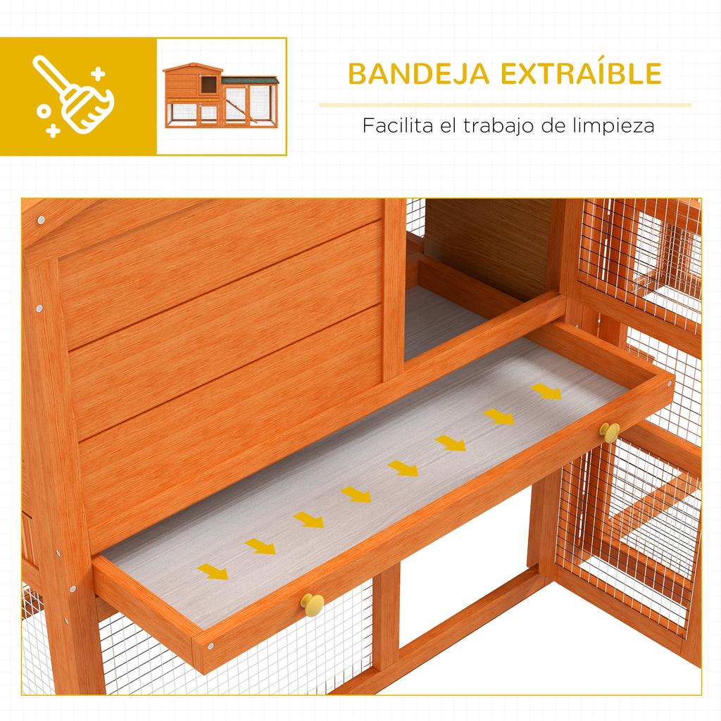 Large Rabbit Cage 150x45x85 Cm with Asphalt Roof, Removable Tray, and Ladder for Outdoor Use, Natural