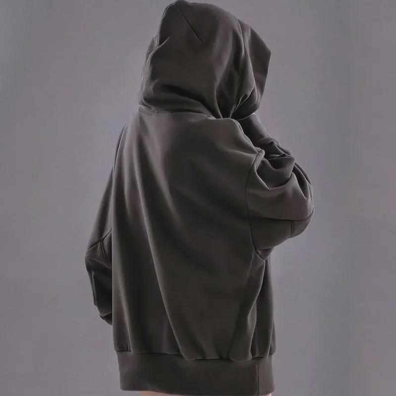 Men's Retro Hooded High-Collar Sweatshirt - Spring/Autumn, Loose Fit, High-Street Hip Hop Jacket (Style 833)