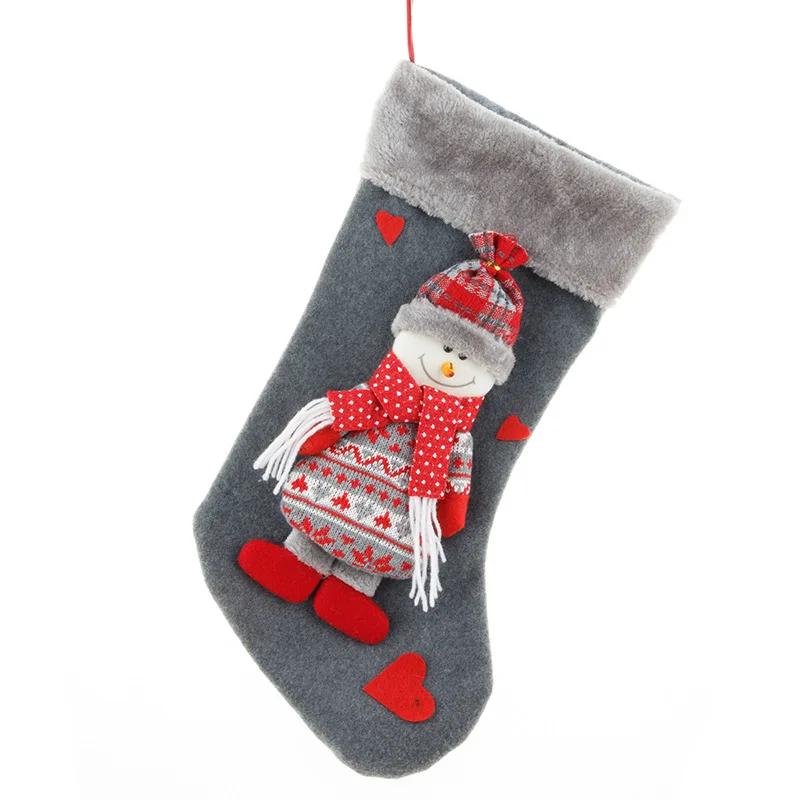 Cute Christmas Stockings Socks Fireplace Hanging Stockings Plush Personalized Home Party Decoration with Snowman Santa Elk Bear