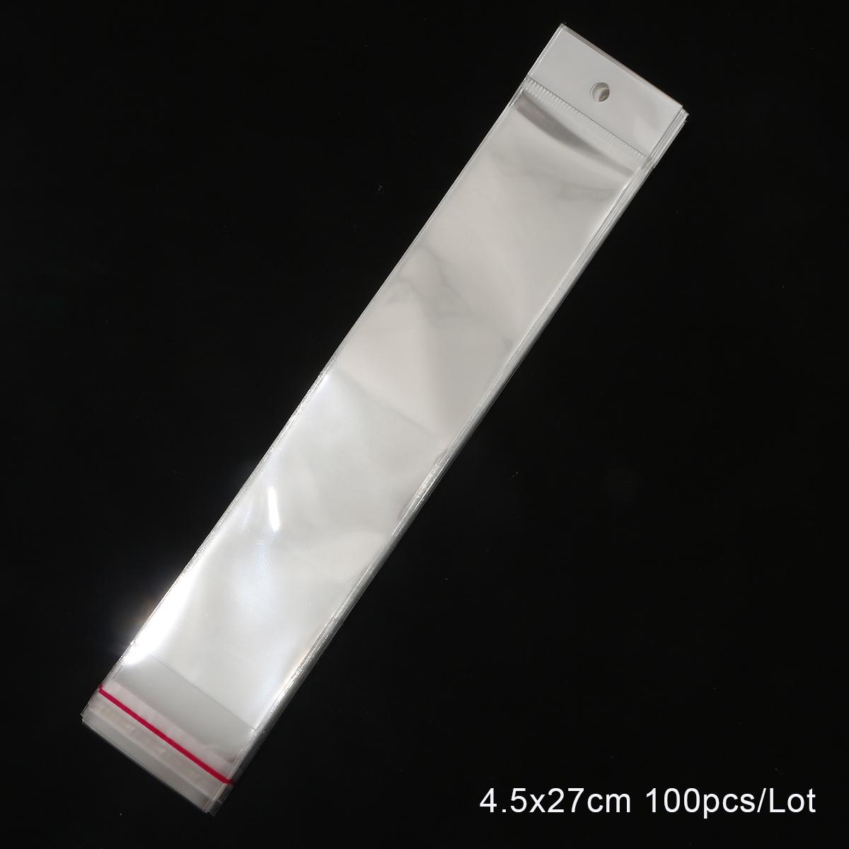 

100PcsTransparent Self Adhesive Plastic Storage Bag OPP Pack Bag With Hang Hole Роздрібна упаковка 21 4.5x27cm