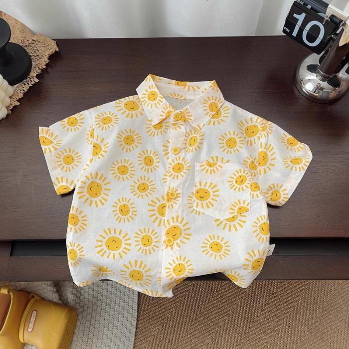 Boys Short Sleeve Shirt Summer Lightweight Cute Top for Toddlers and Kids