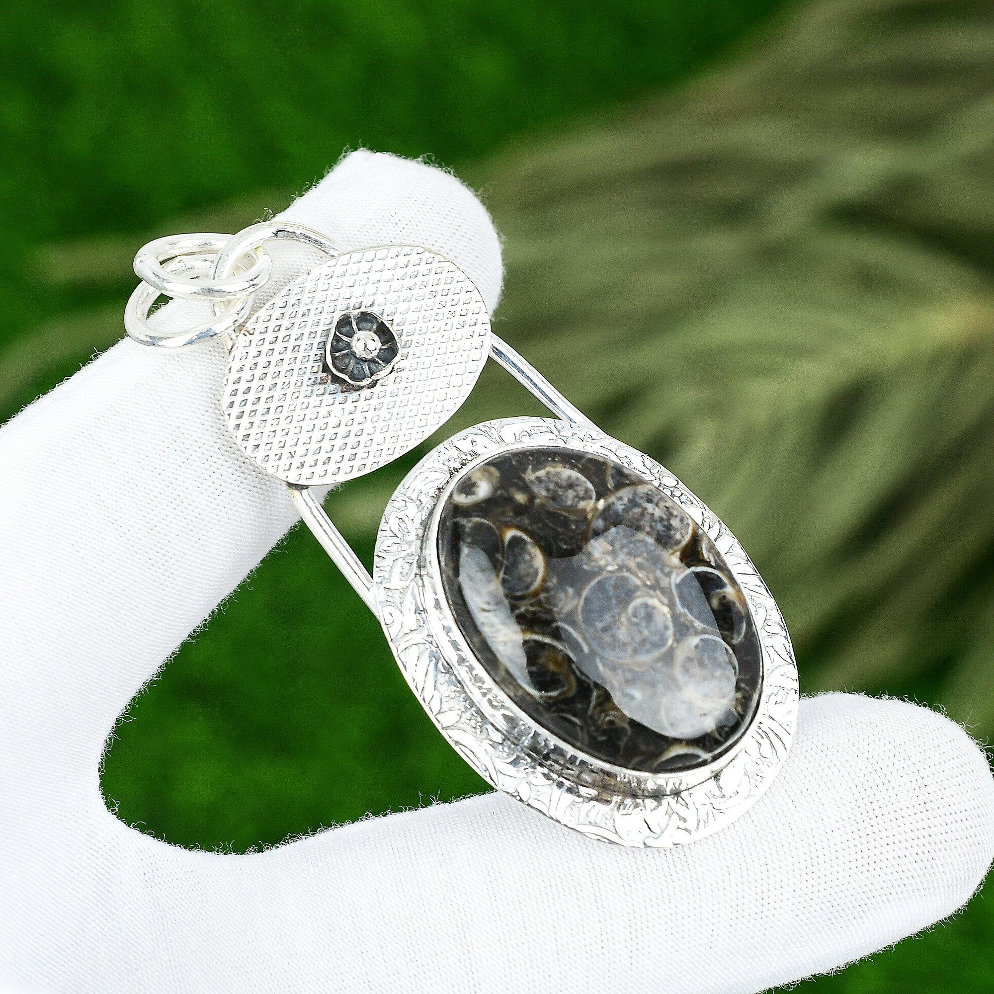 

Easter Sale 925 Sterling Silver Turritella Agate Gemstone Bezel Pendant Jewelry
