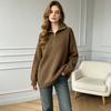 Solid color half-zipper lapel sweater women's soft waxy autumn and winter new loose and lazy outer wear pullover knitted top