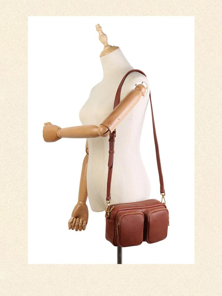 Johnature Genuine Leather Women's Bag Soft Cowhide Large Capacity Solid Color Multi Compartment Shoulder Crossbody Bag