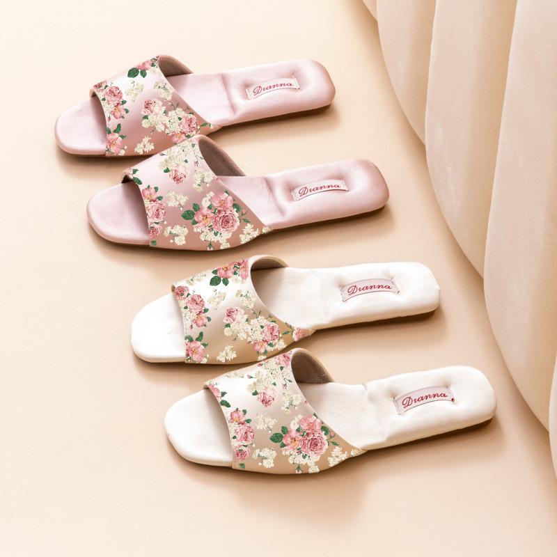 Open Toe Slides House Sandals for Women and Men Summer Satin Slip on Flat Sandals Indoor Outdoor Beach Shoes for Couple Dress Shoes Bedroom Slippers