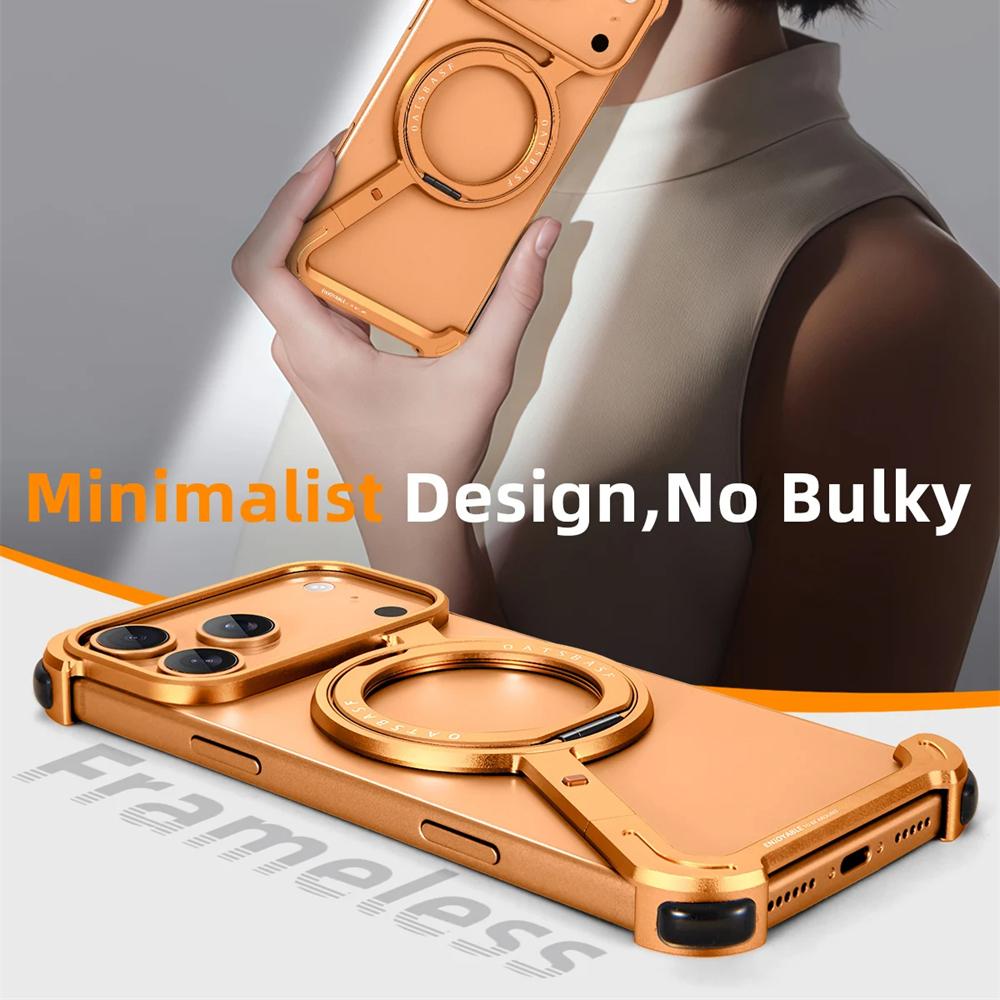 Luxury Z-Shape Metal Frame For Magsafe Phone Case For iPhone 17 Air 16 15 Pro Max Aluminum Frameless 360°Magnetic Holder Shockproof Cover