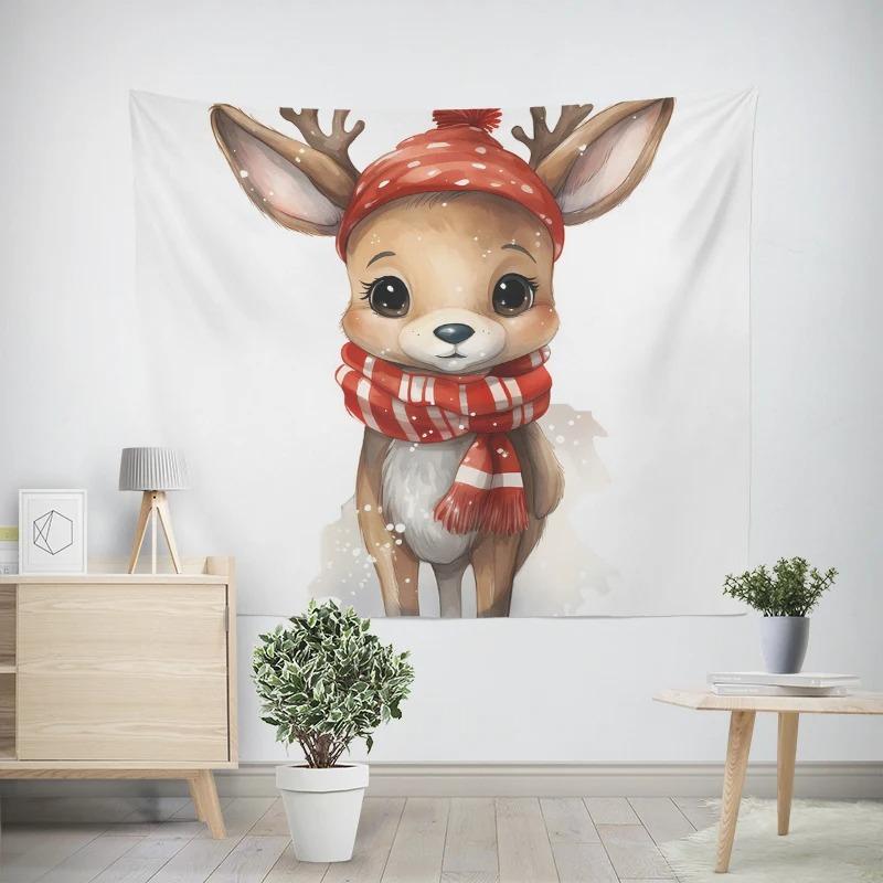 Christmas New Year Santa Claus Deer Painting Pattern Tapestry Living Room Sofa Car Interior Decoration Tapestry
