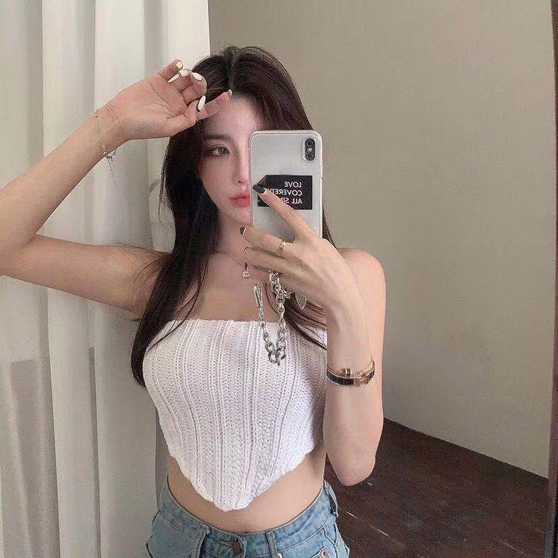 Spice Girl Knitted Halter Vest Summer Triangle Chest Wrap Beautiful Back Women Slim Solid Color Sleeveless Bottom Top