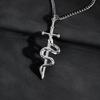 Vnox Stainless Steel Punk Cross Snake Pendant Necklace for Men, Cuban Chain Silver Color Snake Necklaces, Daily Jewelry Gifts