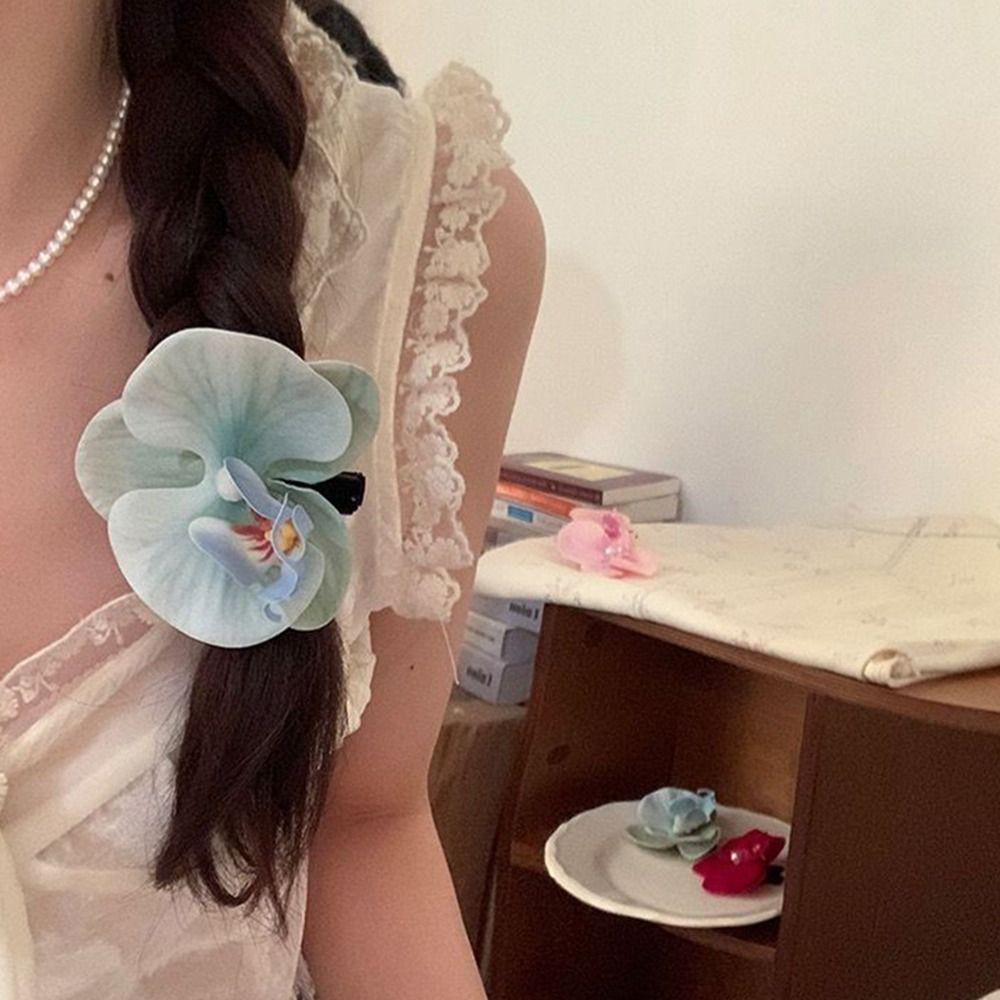 Haarspange mit Perlenorchideenblüte, Stoffhaarspange für Mädchen, süße Haarspange mit Blume