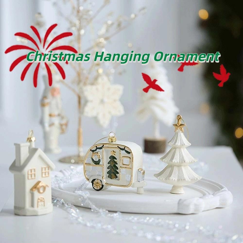 Creative PVC Christmas Hanging Ornament House Handmade Xmas Pendant Polyester Bow Christmas Tree Decoration Wall