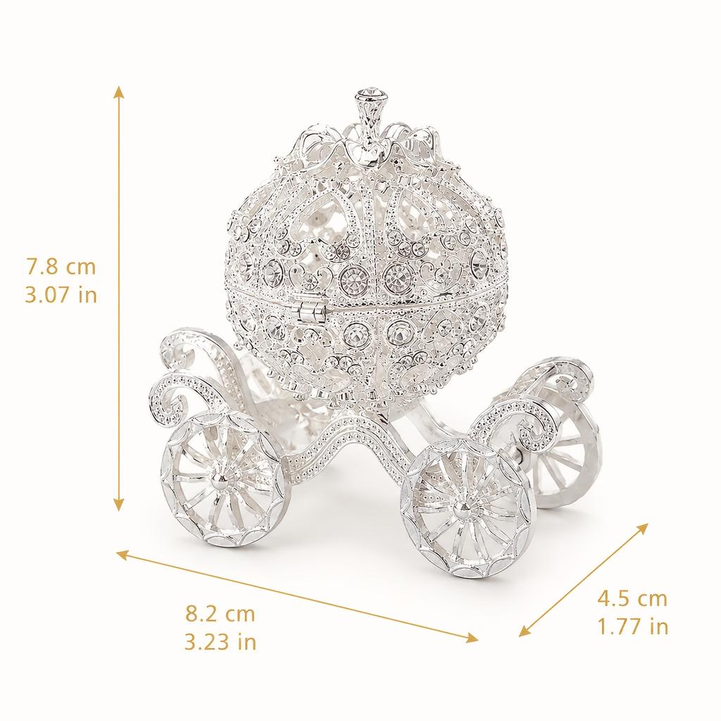 Silver Carriage Jewelry Box with Ring Holder and Accessory Storage Box, Vintage Rhinestone Style Decorative Storage Box Suitable for Rings, Earrings,