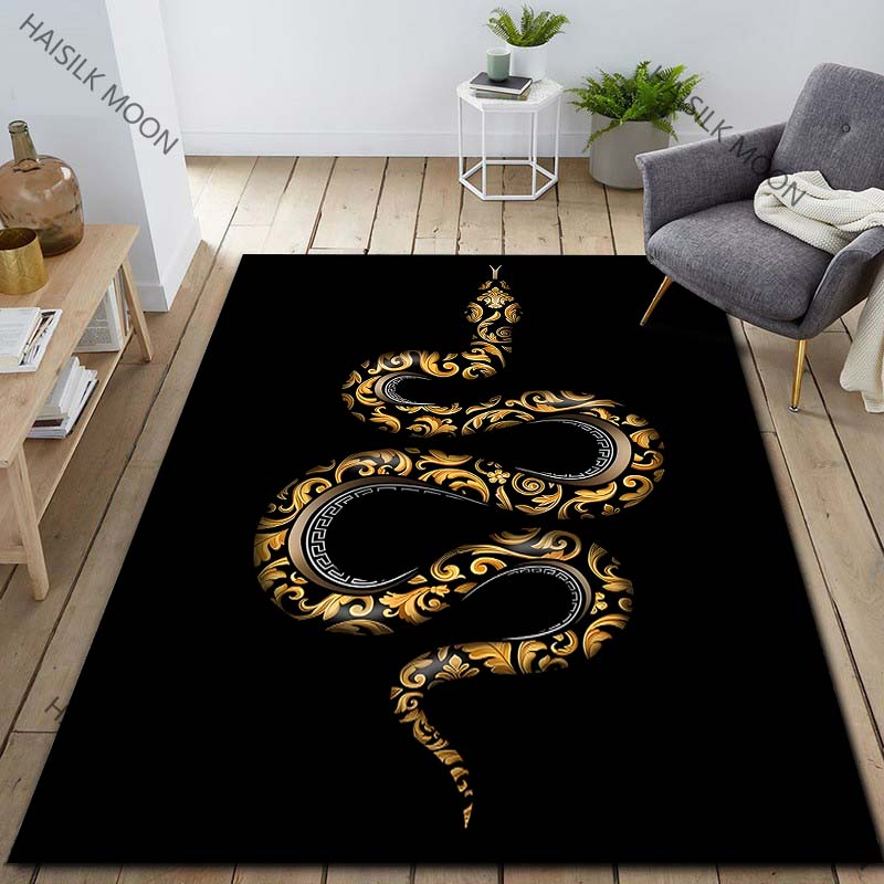 1PC Black Background Snake Pattern Carpet for Living Room Bedroom Sofa Home Decor Non-slip Floor Mat Large Size Luxury Gift