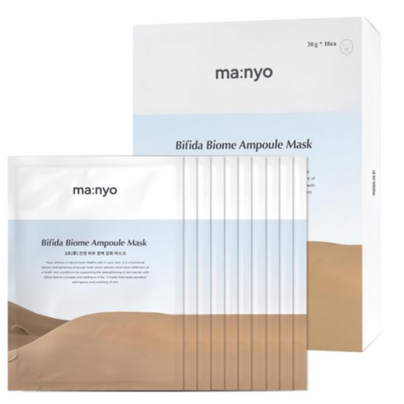 Manyo Factory Бифидо Биом Ампульная Тканевая Маска Восстановление Кожного Барьера Увлажняющая Маска для Лица Набор 10 шт