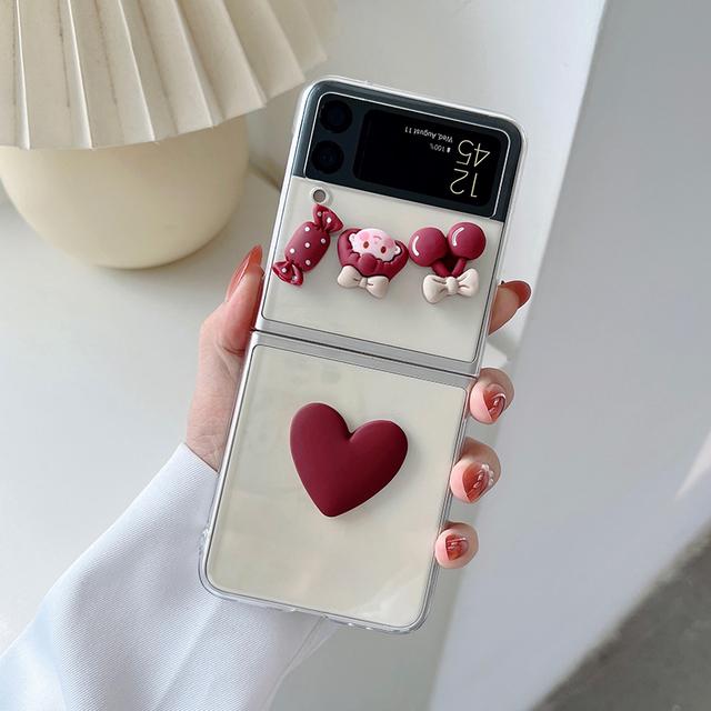 

Милый 3d чехол для телефона Candy Girl с вишневым сердцем для Samsung Galaxy Z Flip 3 5g, прозрачный жесткий чехол для ПК Galaxy Z Flip For Samsung Z Flip 3