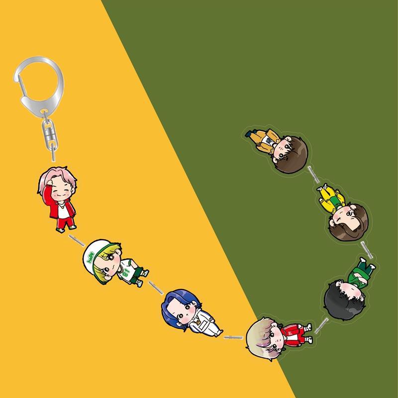 BTS Cute Cartoon Acrylic Chain Keychain, Bangtan Boys Multi-Figure Beaded Charm, Kpop ARMY Fans Bag Accessory