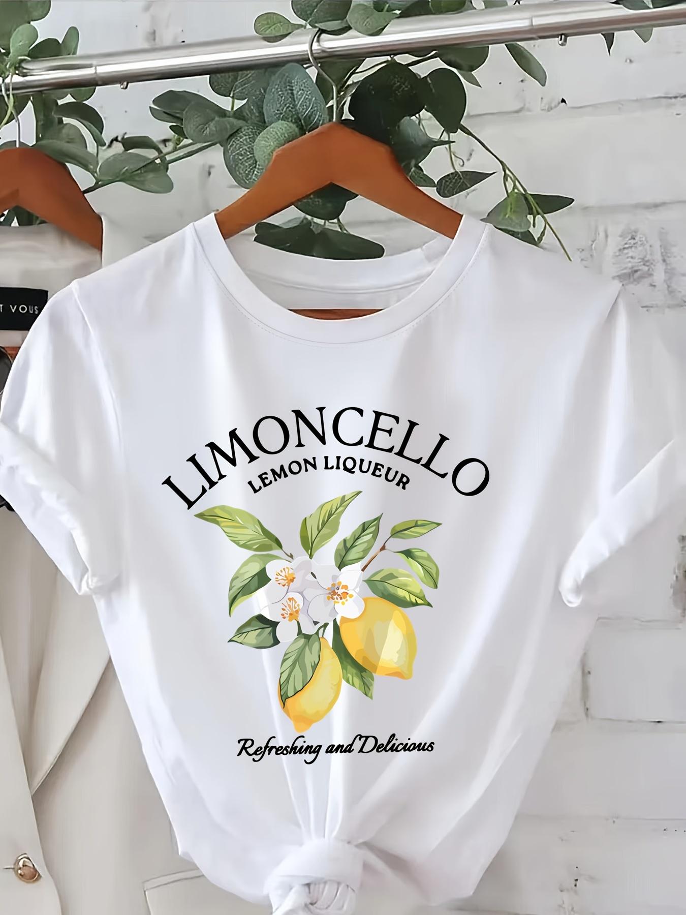 

Vibrant Lemon Print Short Sleeve Crew Neck T-Shirt Women s Casual Summer Spring Top Comfortable Clothing for Ladies Trendy S