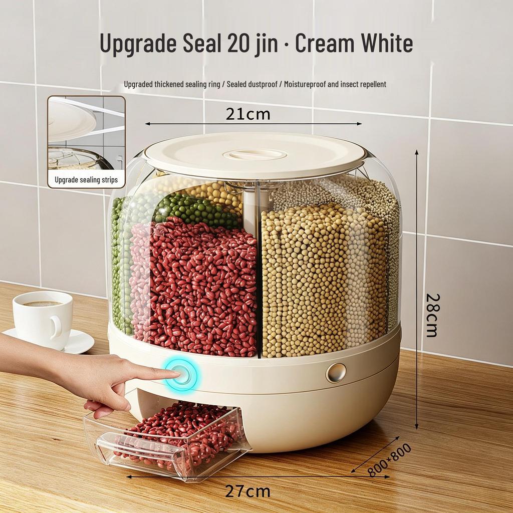 Rotatable Household Rice and Grain Storage Box: Insect & Moisture-Proof, Sealed, Compartmented Bucket