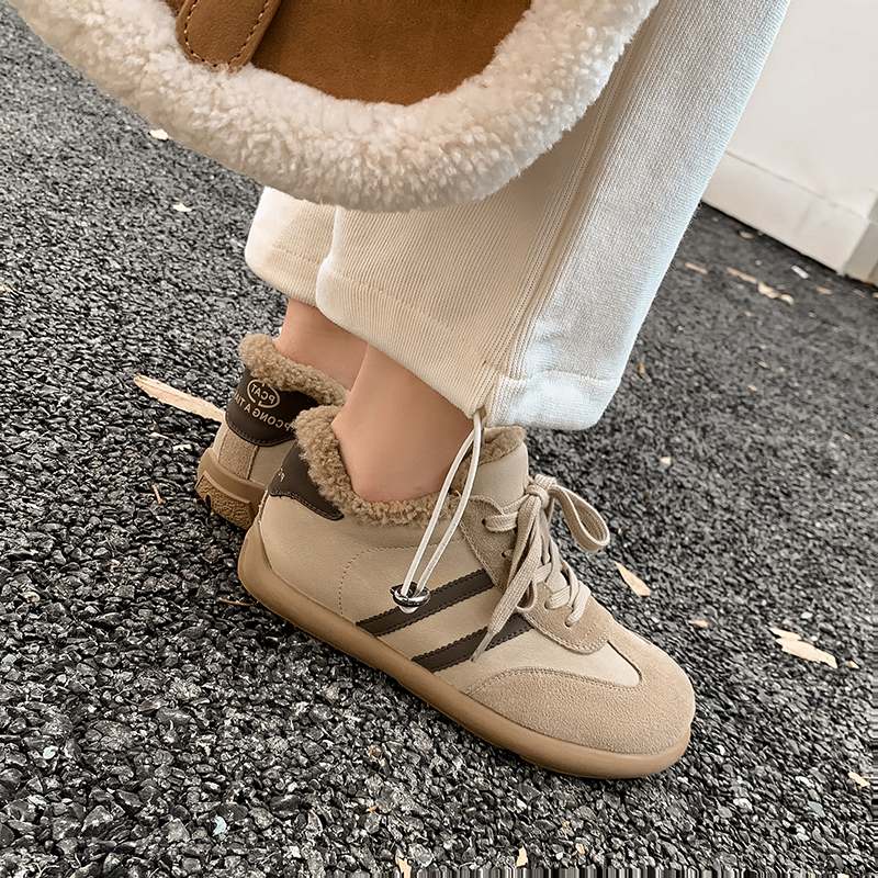 Krazing Pot Cow Skin Fur Plush Spring Autumn Summer Sneakers Flat Platform Lace Up Keep Warm Women Comfortable Casual Shoes