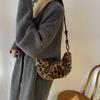 Plush Bag Women's Niche Leopard Print Shoulder Bag Popular Fashion Commuter Messenger Dumpling Bag