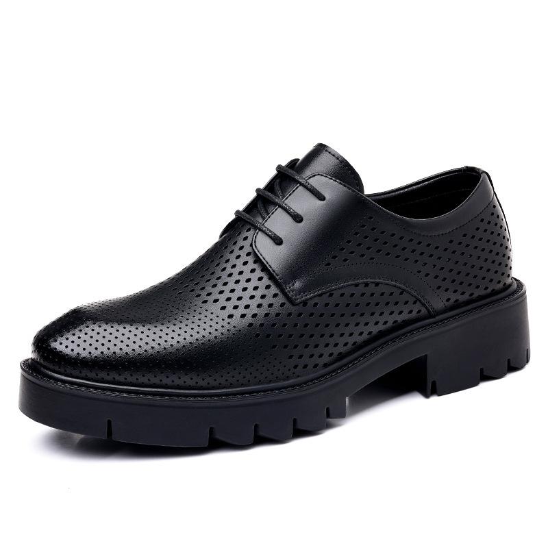 Height-increasing Shoes Men's 10cm Summer Sandals Thick-soled Business Wear Hole Shoes Breathable Height-increasing Hollow Leather Shoes
