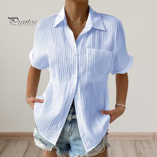 

Мода с карманом Устойчивые к усадке летние футболки Женская рубашка с отложным воротником Уличная одежда