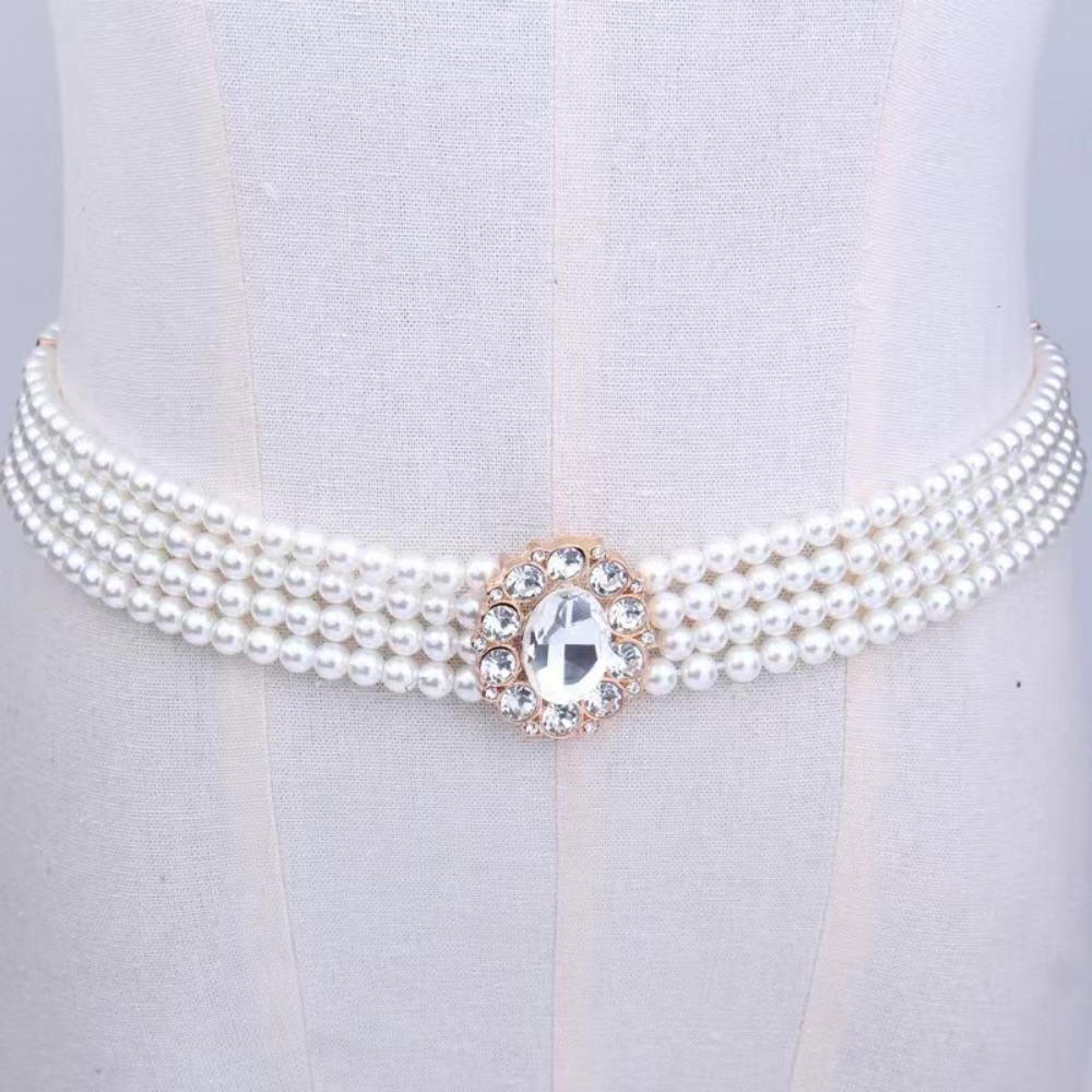 Fashion White Pearl Pearl Belts Crystal Rhinestone Elegant Waist Chain Wedding Sash Women s Fashion