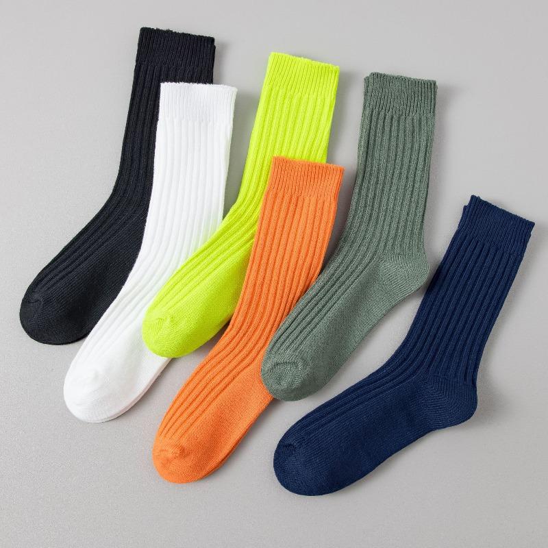 Sock Men's Autumn-Winter Double-Stitch Thick Thread Mid-Calf Socks Solid Color Retro Versatile Long-Sleeved Socks Cotton Sport Men's Socks