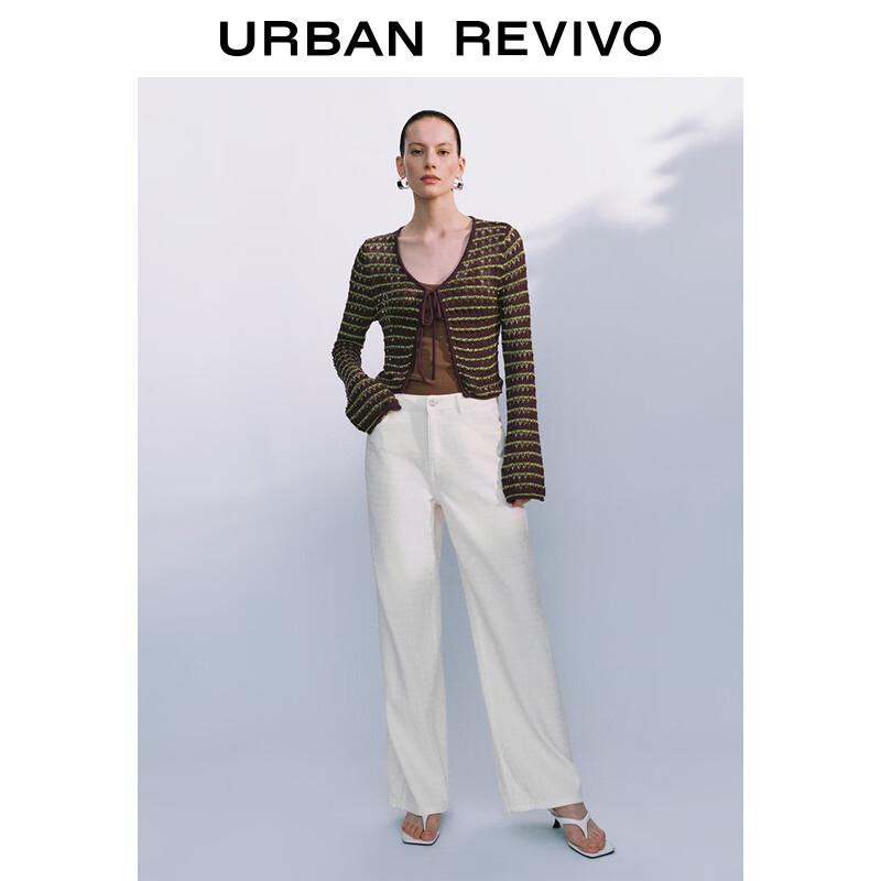 

Женский трикотажный кардиган UR в стиле ретро с V-образным вырезом, текстурированный, с завязками спереди L