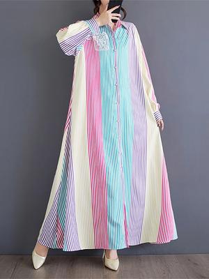 Turn Down Collar Stripe Women Shirt Dress LJ1070