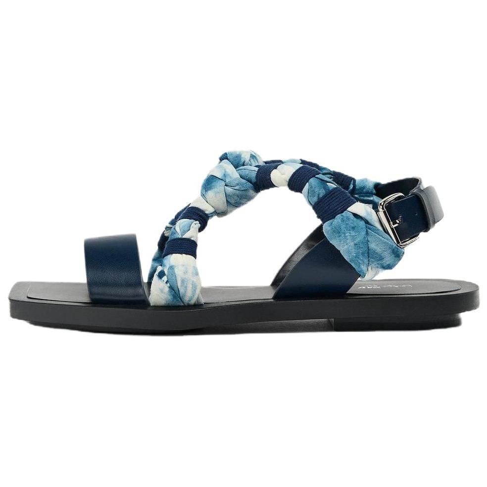 

Zara Fanglu Lin Коллаборация PU Открытый носок Винтажный дизайн Плоские сандалии Женские сандалии Синие 1833510202 36