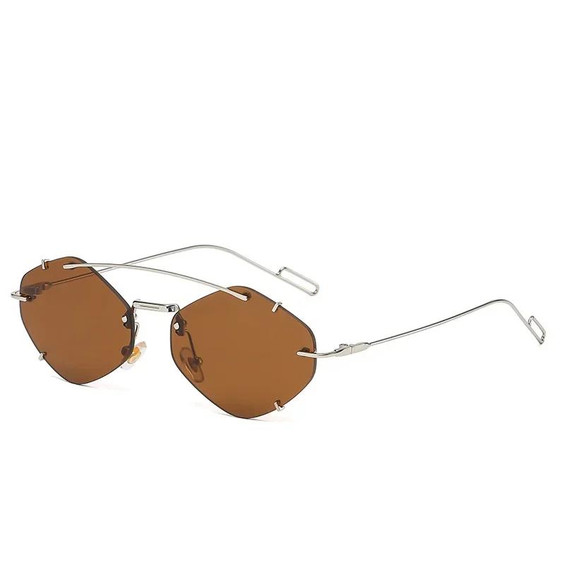 

European American Ins Style Fashion Small Frame Metal Frameless Retro Travel Sunglasses UV400 Protection Silver