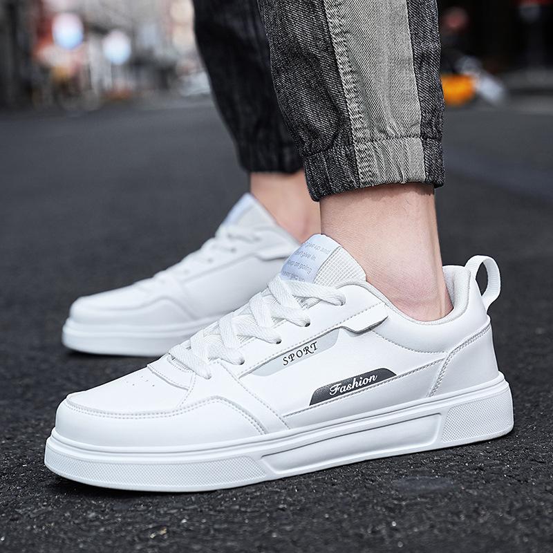 0212 Men's Board Shoes White Low Top Leather Flat Bottom Student Retro Sports Large Korean Edition Casual