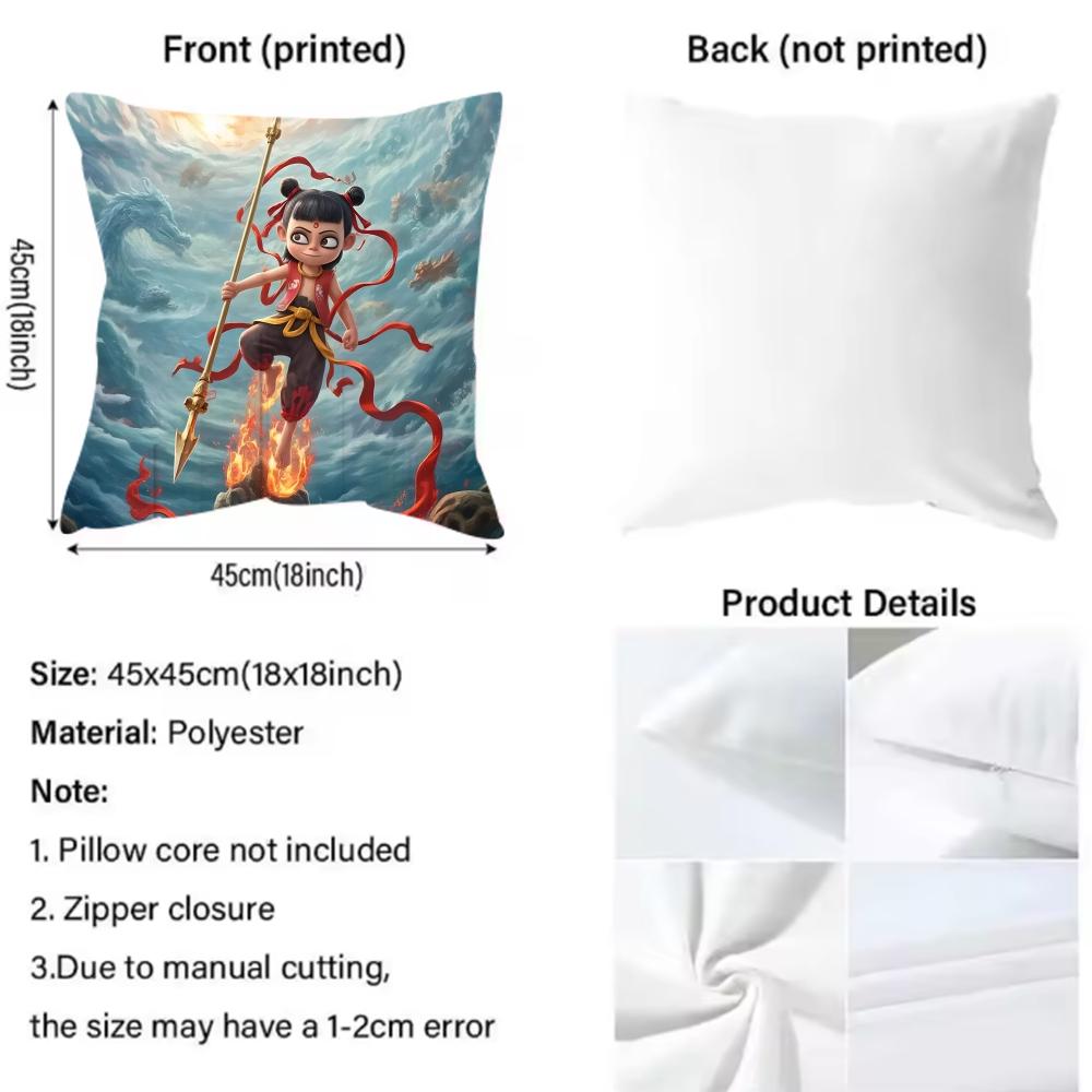 Nezha Chinese Anim Cushion Cover Pattern Printed Pillowcase for Living Room Sofa Cushion Cover & Bedroom Decor