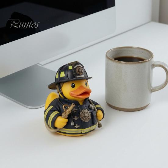 Figurine Canard Pompier Meuble Doux Créatif pour la Maison, Ornement de Bureau en Résine Durable, Ornement de Tableau de Bord de Voiture Statue Jaune pour Décoration de Bureau