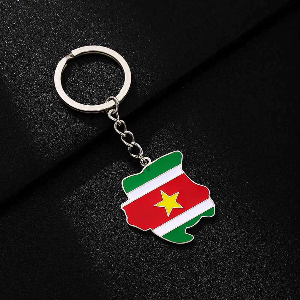 Unisex Retro Ethnic Suriname Map Flag Stainless Steel Pendant Keychain
