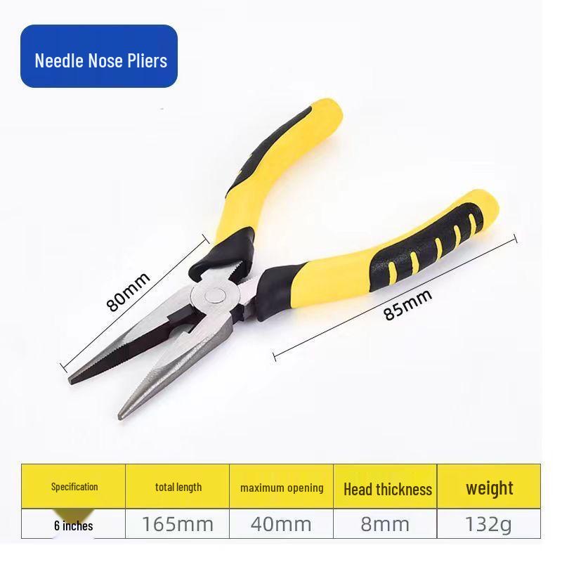 

6-Inch Multi-Function Carbon Steel Pliers: Water, Circlip, Diagonal, and Side Cutters.