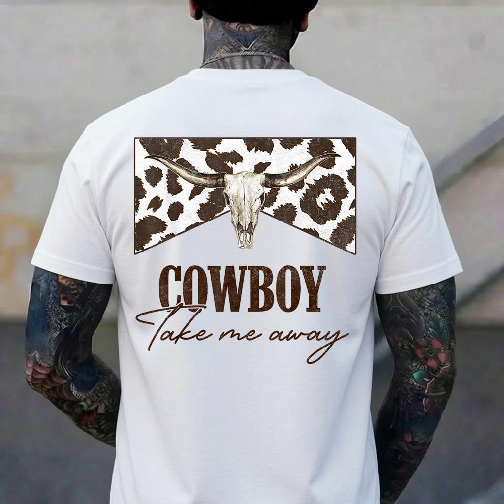 Leopard Bull Skull Western Country Music Cowboy Take Me Away T-Shirt 2XL