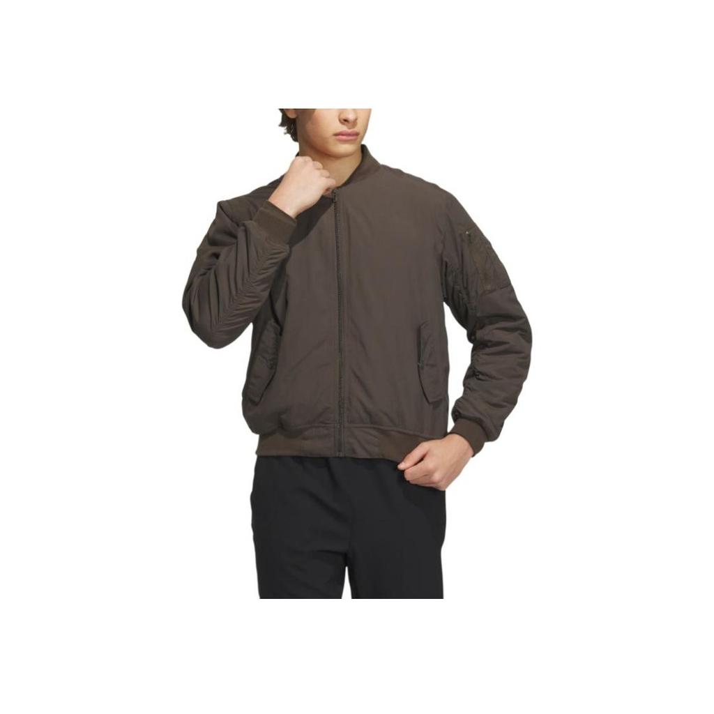 Adidas Bomberjacke Solide Passform Reißverschluss Langarm Sportjacke Herrenjacken Dunkelolivgrün IT6070