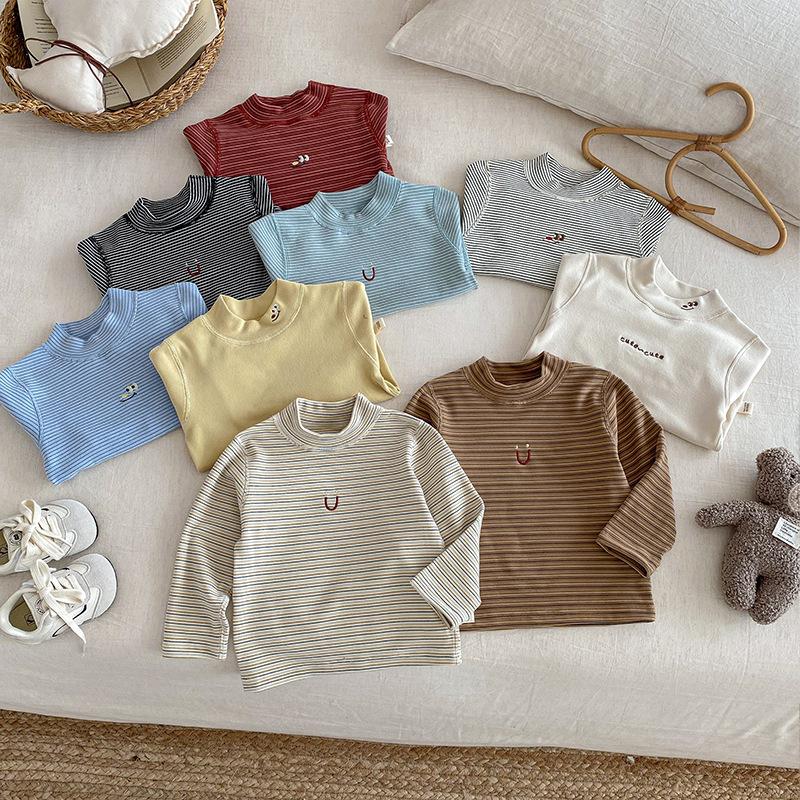Children Warm Thermal Top Cartoon Embroidered Shirt Winter Long Sleeve Inner Wear for Kids