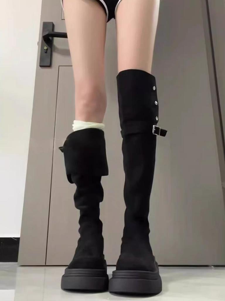 Fashion tribe two wear folded thick-soled boots children's new thick-heeled knee knight boots in autumn and winter 2025
