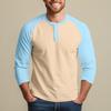 Men's Button-Down Contrast Raglan 3/4 Sleeve Top
