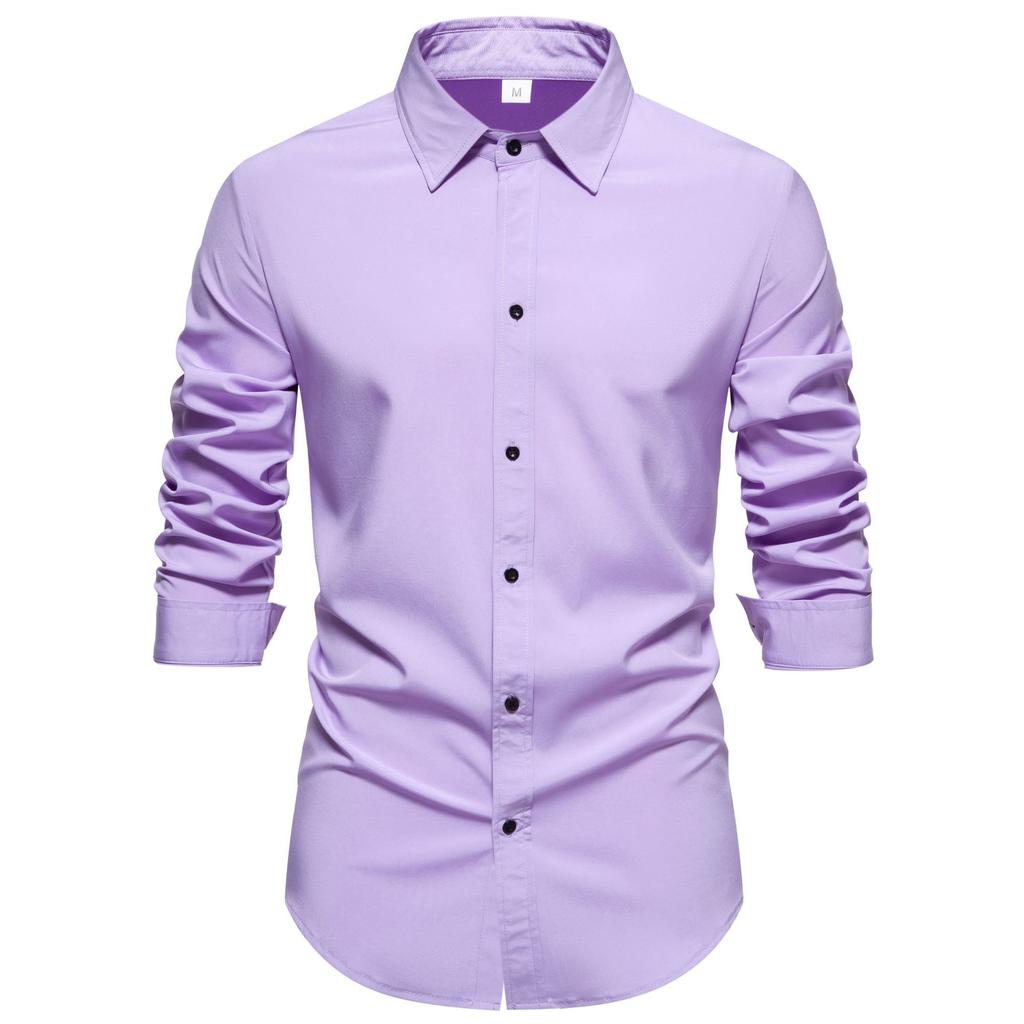 Men's Comfortable Solid Color Shirts Long Sleeve Shirt Casual Business Shirt for Men Lightweight Work Breathable Lapel Shirts