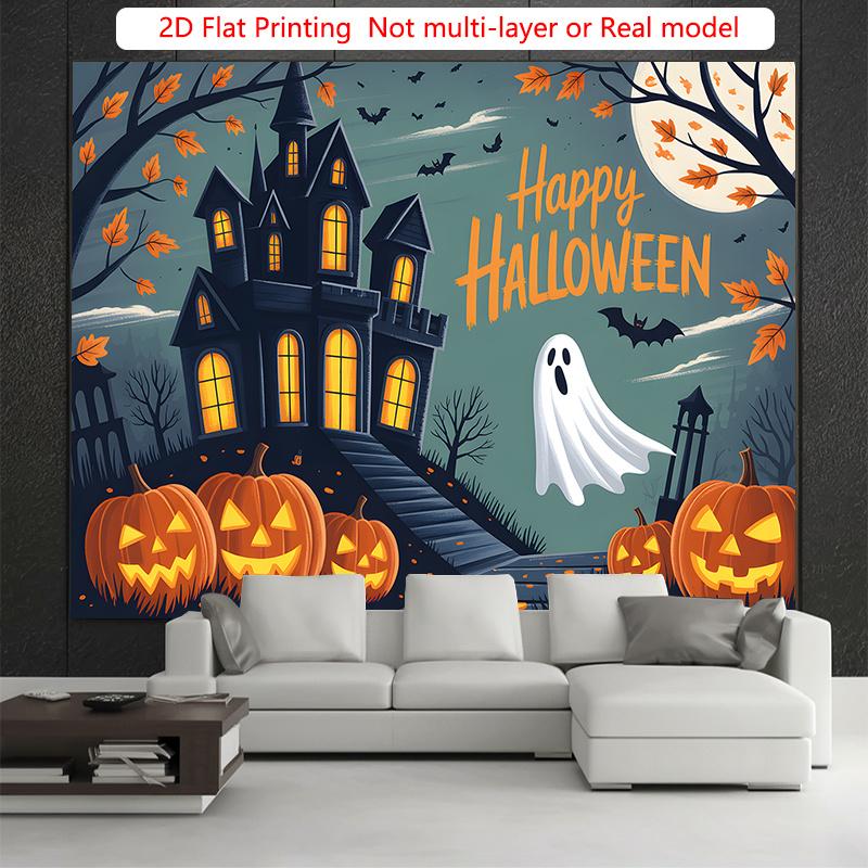 Party Backdrop Halloween Moon Flat Spooky Haunted Mansion Jack Lanterns Ghosts Celebration Photo Booth Party Decor