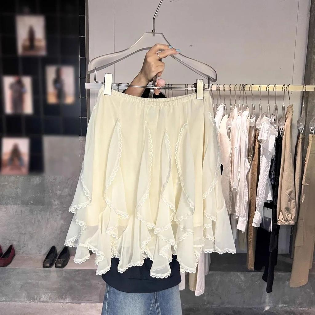 Sukně pro ženy Vintage ležérní sukně Jednobarevné Krajkové Asymetrické S vysokým pasem Sladké Mini Jarní Letní sukně