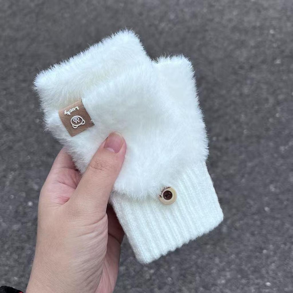 Women's Winter Thickened Half-Finger Flip Gloves – Warm Knitted Cycling & Typing Gloves